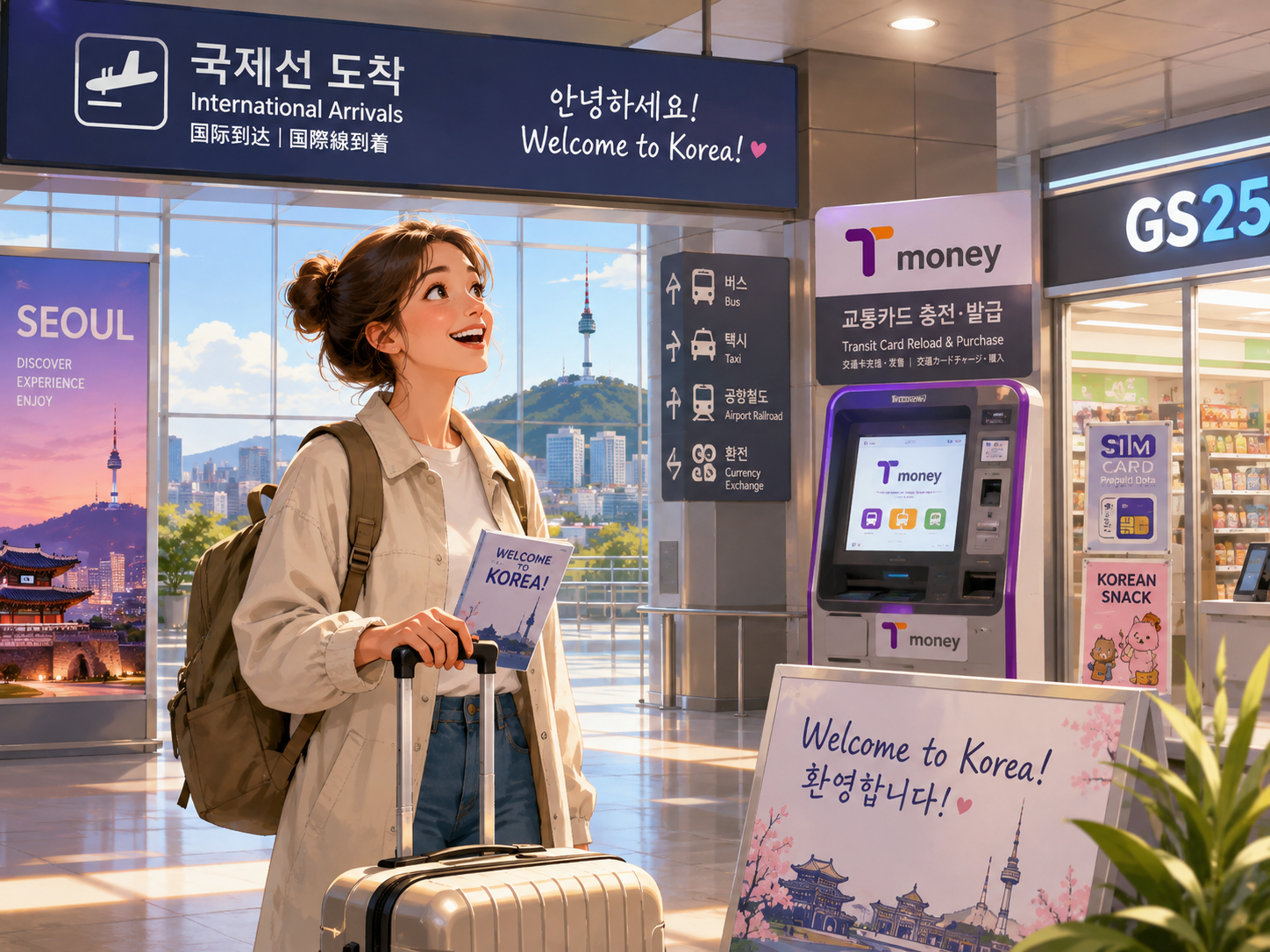 A newcomer to Korea setting up a phone, transportation card, NAVER Map, bank account and Residence Card during their first week